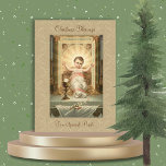 Religiöser Vintager Junge Jesus katholischer Pries<br><div class="desc">Mit einem wunderschönen traditionellen religiösen Vintage-Bild des Jesuskindes auf dem Altar in einer Manier. Alle Texte und Schriftart können geändert werden.</div>