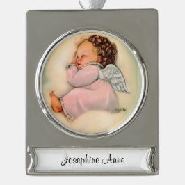 Religiöses Baby-Engels-Schlafen Banner-Ornament Silber