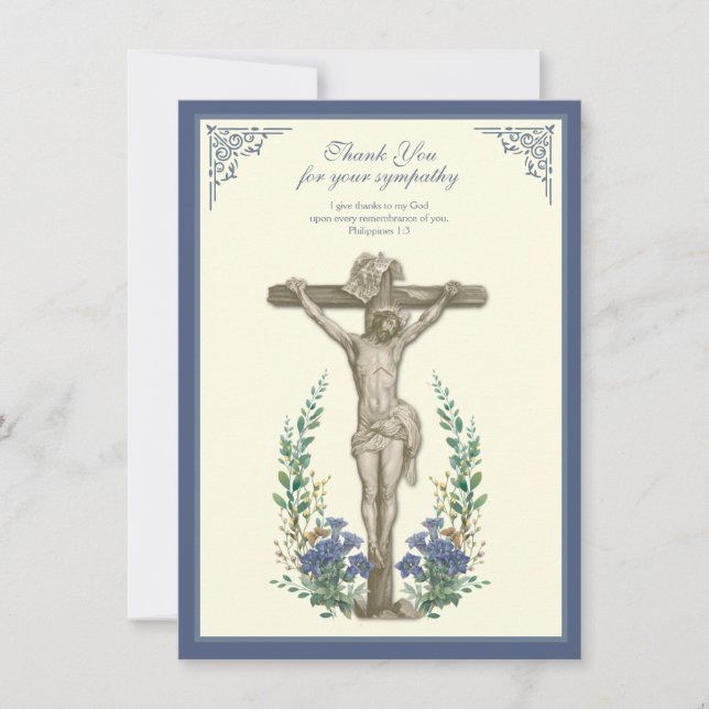 Religiöses Beileid Beileid Jesus auf Kreuz Dankeskarte (Vorderseite)