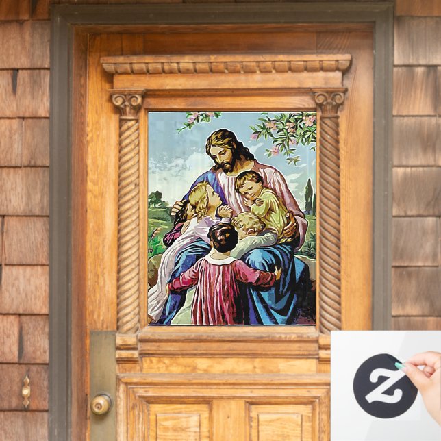 Religiöses Bild von Jesus und Kindern Fensteraufkleber (Haustür)