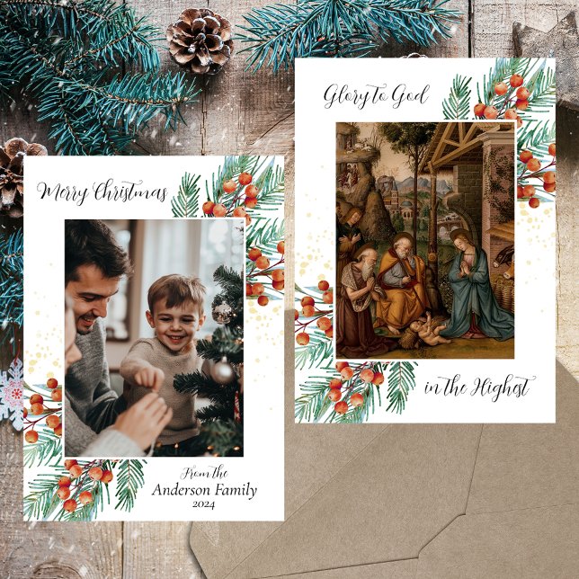 Religiöses Christliches Weihnachtskrippen-Foto Feiertagskarte (Religious Christian Catholic Christmas Nativity Scene Bethlehem Holy Family Photo Holiday Card)
