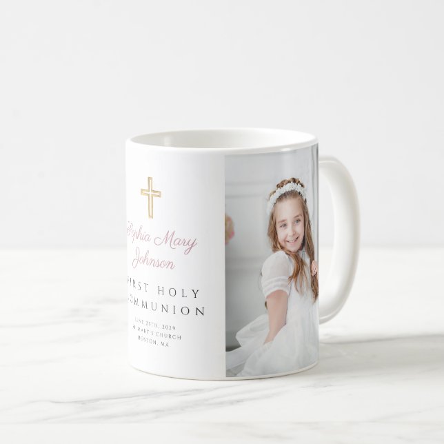 Religiöses Cross Girl First Communion Foto Kaffeetasse (VorderseiteRechts)