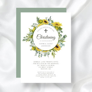 Religiöses Cross Sunflower Wreath Christening Einladung