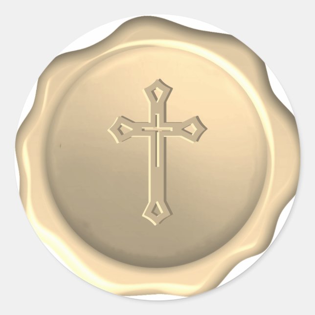 Religiöses Cross-Wax-Siegel mit Golden Sticker (Vorderseite)