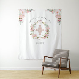 Religiöses Ereignis, Blush Peach Floral Foto Hinte Wandteppich