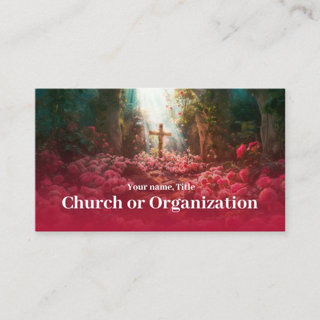 Religiöses Heiliges Kreuz im Wald Rosa Teppich Visitenkarte (Vorderseite)