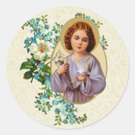 Religiöses Kind Jesus Taube Blume Runder Aufkleber