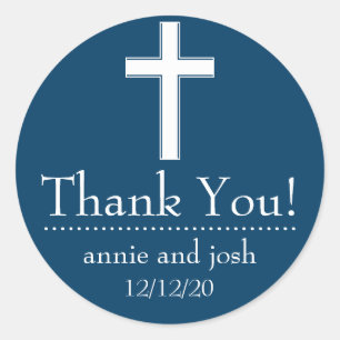 Religiöses Kreuz Danke Labels (Navy Blue/White) Runder Aufkleber