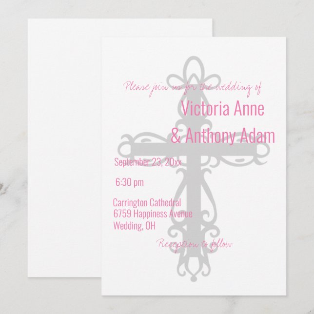 Religiöses Kreuz Elegante Christliche rosa Hochzei Einladung (Vorne/Hinten)