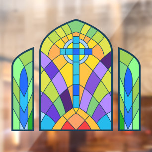 Religiöses Kreuz Faux-Buntglas Dekorativ Fensteraufkleber