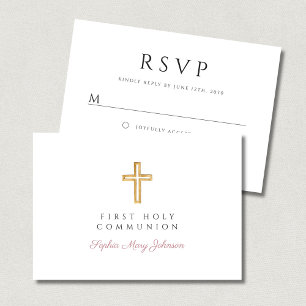 Religiöses Kreuz Rosa Mädchen Erste Kommunion RSVP Karte