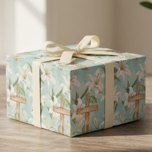 Religiöses Ostern   Kreuz & Lilie Pastell Christli Geschenkpapier