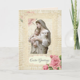 Religiöses Vintage Frohe Ostern Maria Jesus Floral Karte