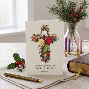 Religiöses Weihnachtskreuz und Schrift Feiertagskarte