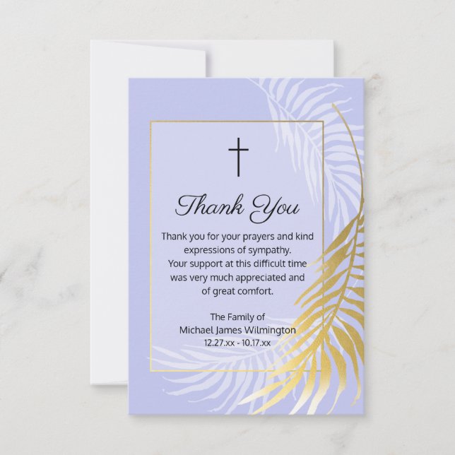 Religious Blue Palm Beerdigung Danke Note Card (Vorderseite)
