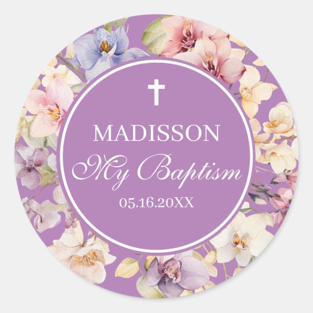 Religious Celebration Floral Orchids purple Runder Aufkleber (Vorderseite)