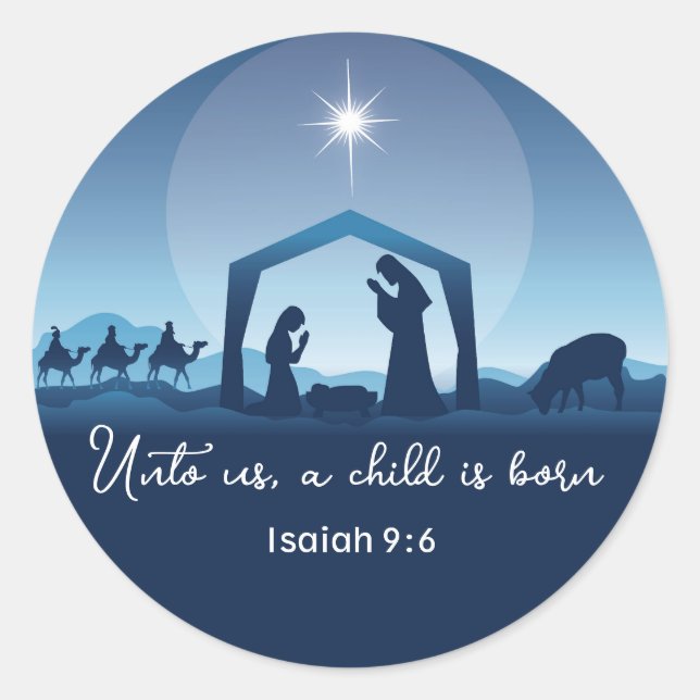Religious Christmas Bible Verse Nativity Scene Runder Aufkleber (Vorderseite)