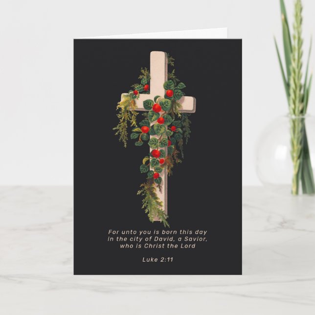 Religious Christmas Cross and Scripture Feiertagskarte (Vorderseite)