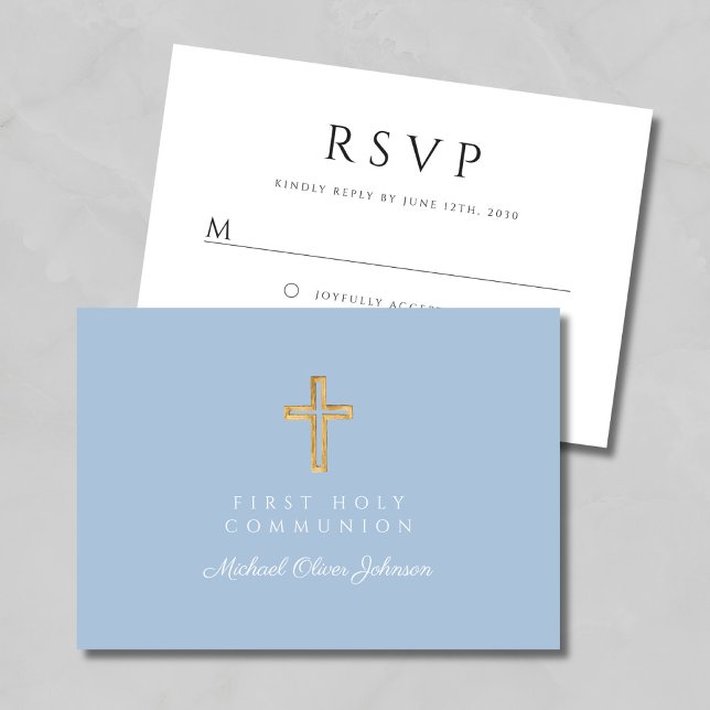 Religious Cross Baby Blue Boy First Communion RSVP Karte (Religious Cross Baby Blue Boy First Communion RSVP Card)