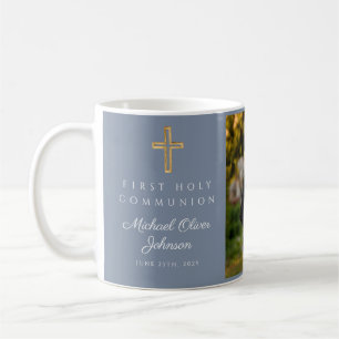 Religious Cross Blue Boy First Communion Foto Kaffeetasse