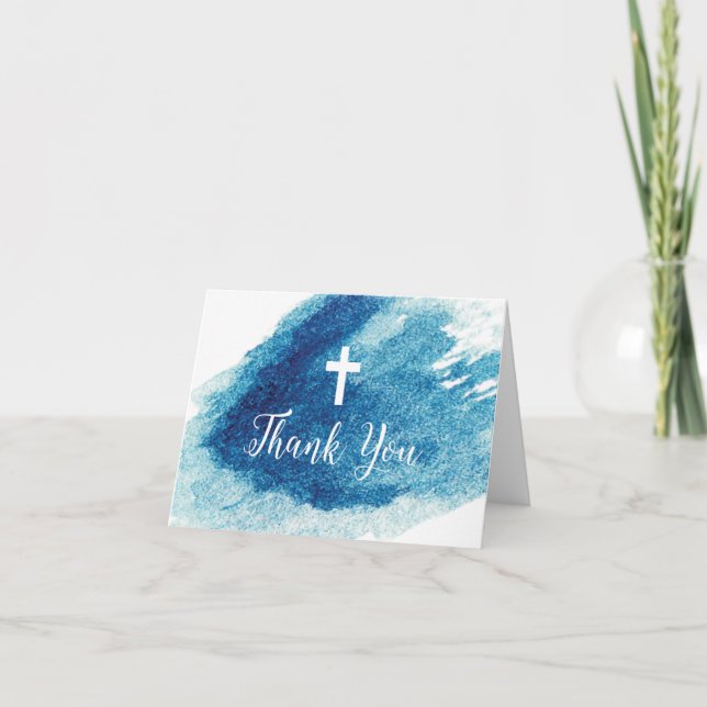Religious Cross Blue Watercolor Vielen Dank Dankeskarte (Vorderseite)