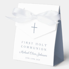 Religious Cross Dusty Blue Boy First Communion Geschenkschachtel