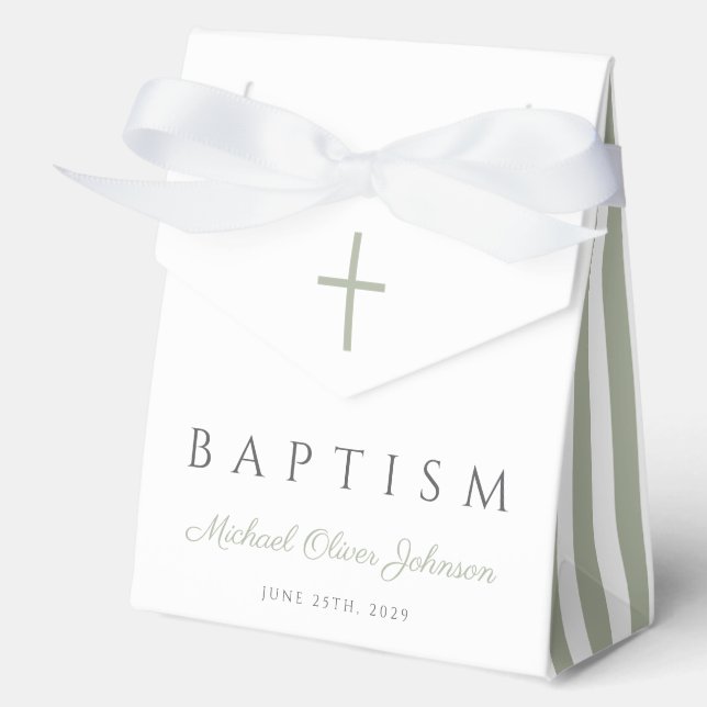 Religious Cross Dusty Blue Script Boy Baptism  Geschenkschachtel (Vorderseite)