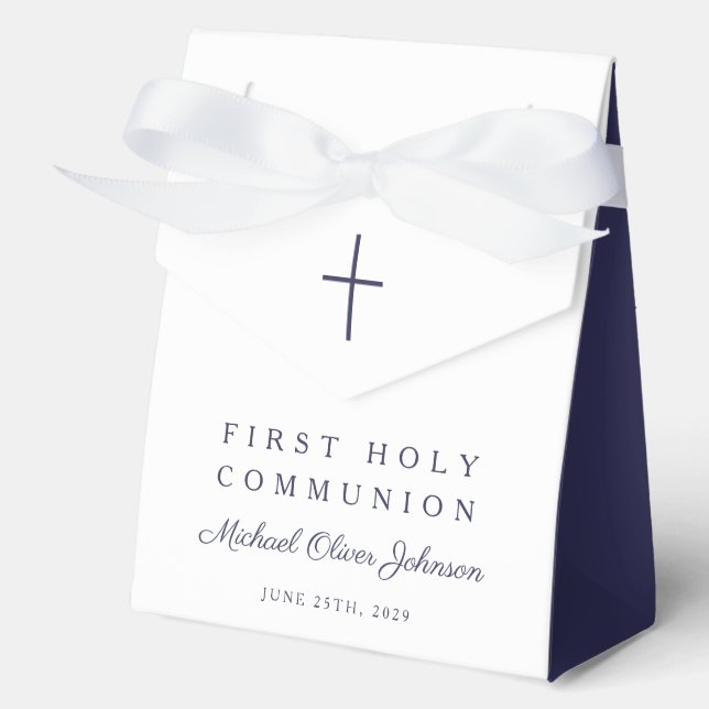 Religious Cross Navy Blue Boy First Communion Geschenkschachtel (Vorderseite)