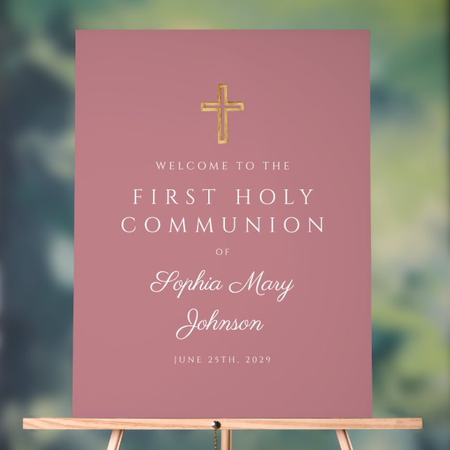 Religious Dusty Pink Girl First Communion Welcome Acrylschild (Neutral)