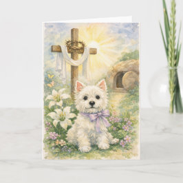 Religious Easter Westie Watercolor Card Karte