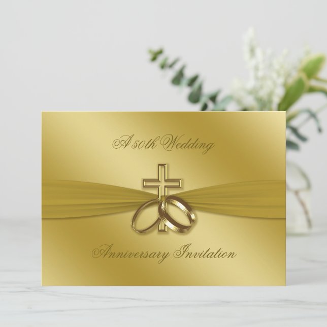 Religious Golden 50. Hochzeitstag Einladung (Stehend Vorderseite)