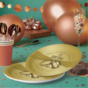 Religious Golden 50th Anniversary Paper Plate Pappteller