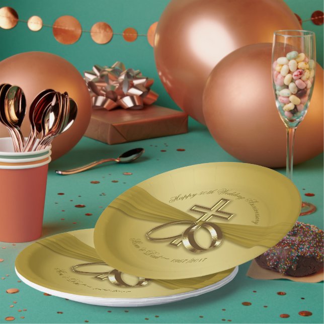 Religious Golden 50th Anniversary Paper Plate Pappteller (Multi)