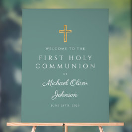 Religious Green Boy First Communion Welcome