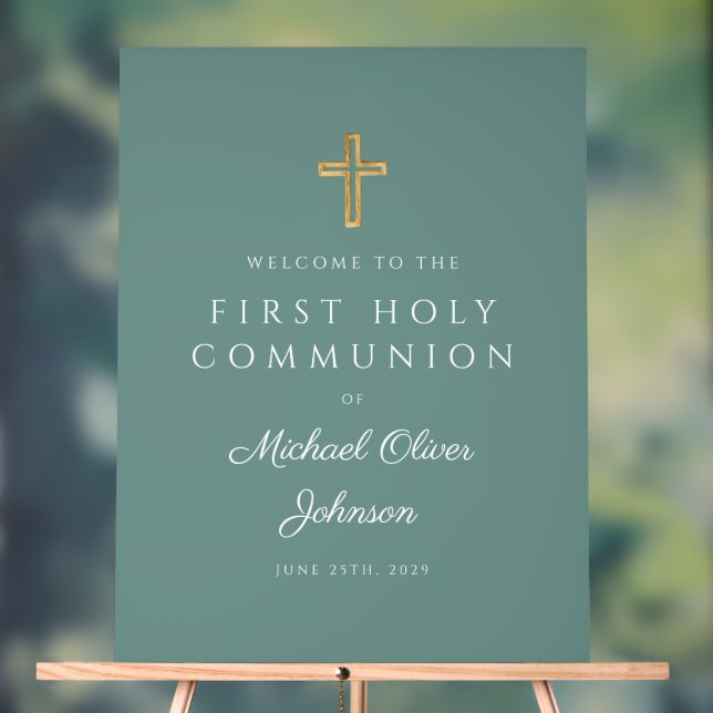 Religious Green Boy First Communion Welcome (Neutre)