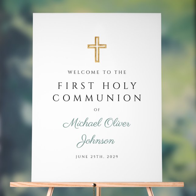 Religious Green Boy First Communion Welcome Acrylschild (Neutral)