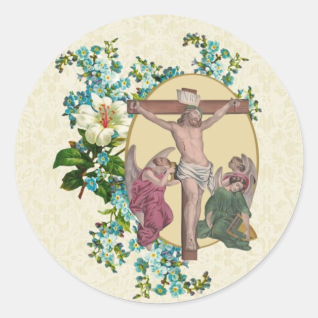 Religious Lent Crucifixe Jesus Angels Runder Aufkleber (Vorderseite)