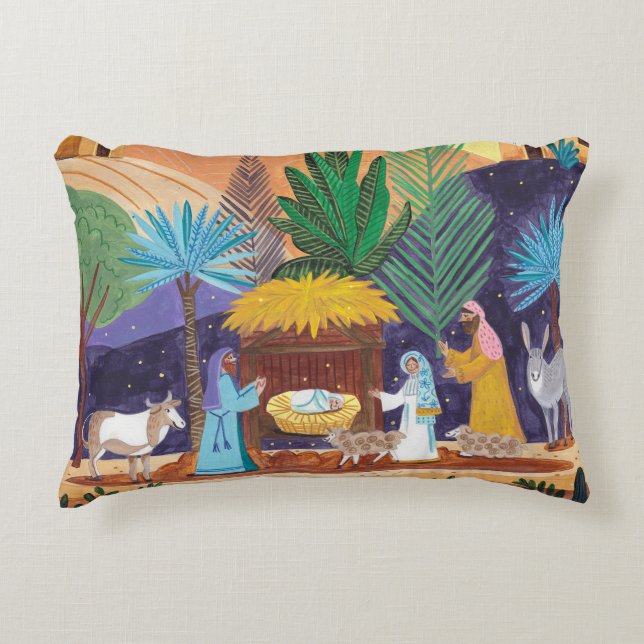 Religious Nativity Scene Glory to God Christmas Dekokissen (Vorderseite)