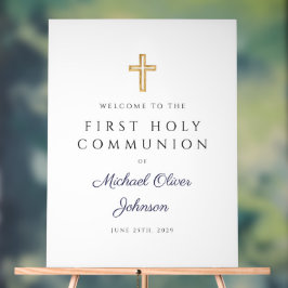 Religious Navy Blue Boy First Communion Welcome Acrylschild