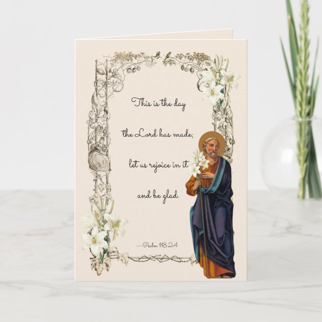 Religious St. Joseph Jesus Floral Vintag Karte (Vorderseite)