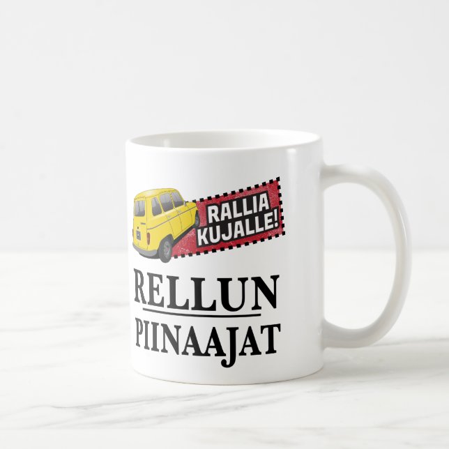 Rellun piinaajien sananmuunnos huumoria, muki kaffeetasse (Rechts)