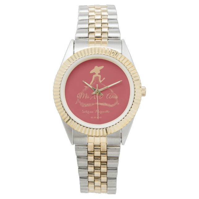 Reloj charra quinceanera, montre rouge (devant)