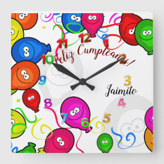 Reloj de Pared con Feliz Cumpleaños personalizado Quadratische Wanduhr