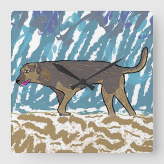 Reloj de pared cuadrado con diseño perro caminando quadratische wanduhr
