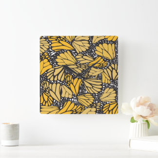 Reloj de pared cuadrado estampado mariposa monarca quadratische wanduhr