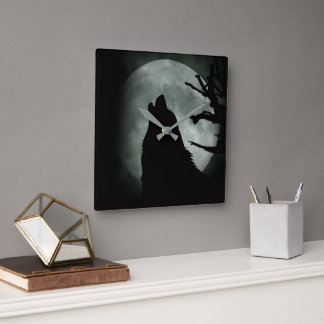 Reloj de Pared - Lobo Aullando a la luna Llena  Quadratische Wanduhr