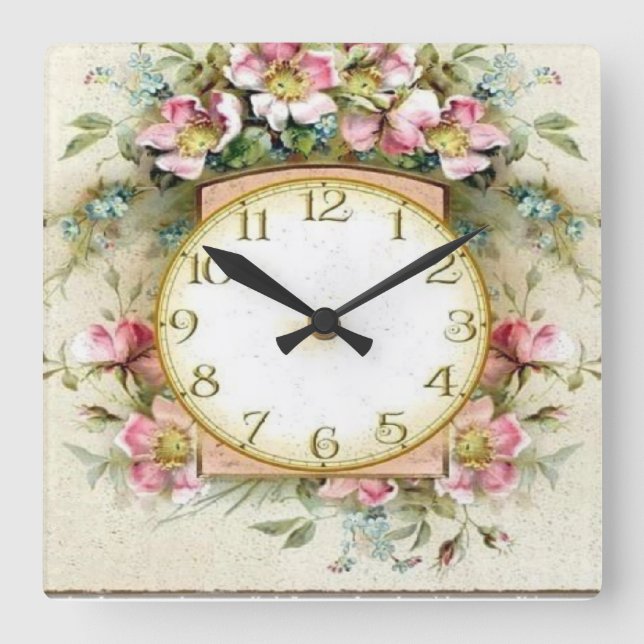 RELOJ FLORAL QUADRATISCHE WANDUHR (Vorderseite)