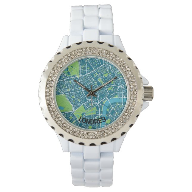 Reloj mapa minimalista de Londres  - Azul-verde Armbanduhr (Vorderseite)