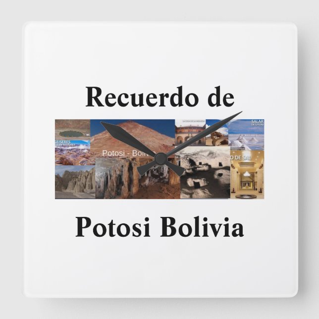 Reloj recuerdo Bolivien aus Potosí Quadratische Wanduhr (Vorderseite)