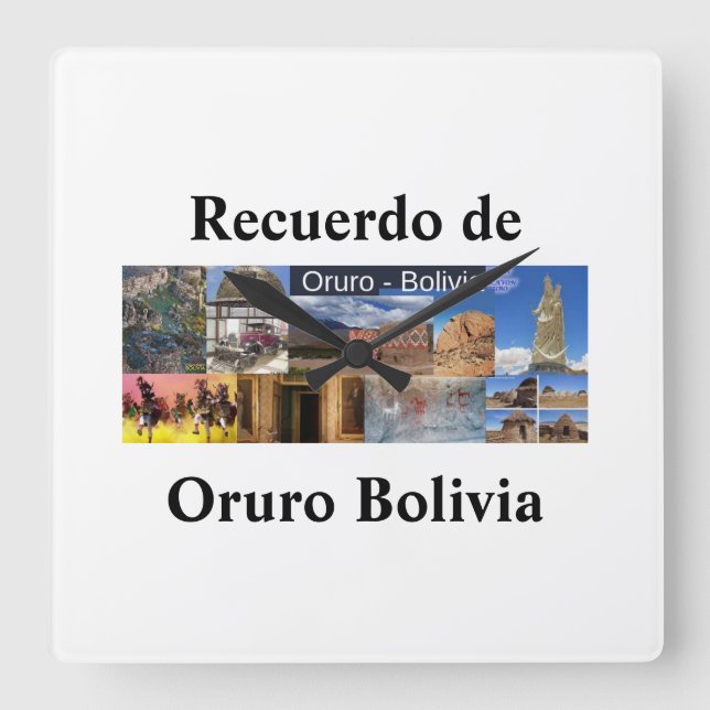 Reloj recuerdo von oruro Bolivien Quadratische Wanduhr (Vorderseite)